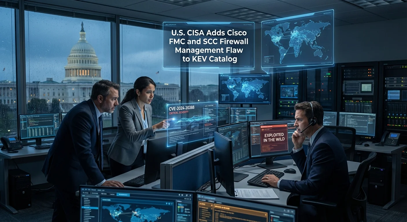 U.S. CISA Adds Cisco FMC and SCC Firewall Management Flaw to KEV Catalog